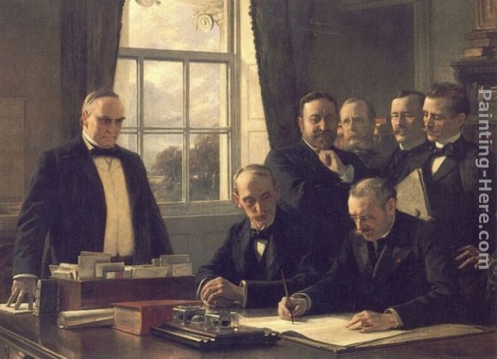 The Signing of the Protocol of Peace Between the United States and Spain on August 12, 1898 painting - Theobald Chartran The Signing of the Protocol of Peace Between the United States and Spain on August 12, 1898 art painting